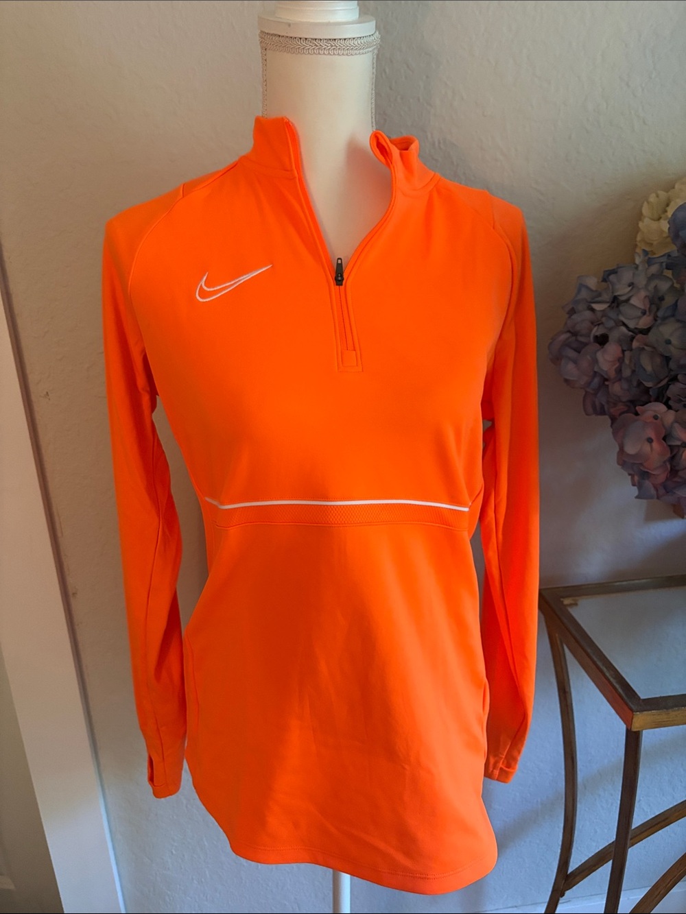 Nike Women's Bright Orange Half-Zip Training Pullover with fleece lining